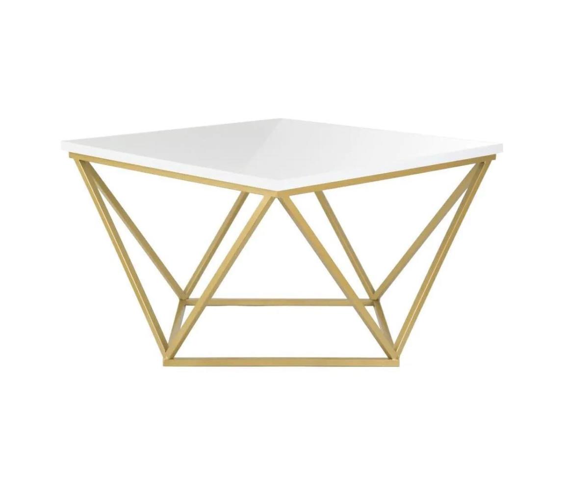 HowHomely Konferenční stolek CURVED 62x62 cm mosaz/bílá 