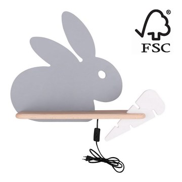 LED Dětské nástěnné svítidlo s poličkou RABBIT LED/4W/230V šedá/bílá/dřevo, FSC certifikováno