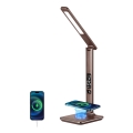 LED Stmívatelná stolní lampa s bezdrátovým nabíjením QI a USB KINGFISHER LED/8,5W/230V hnědá
