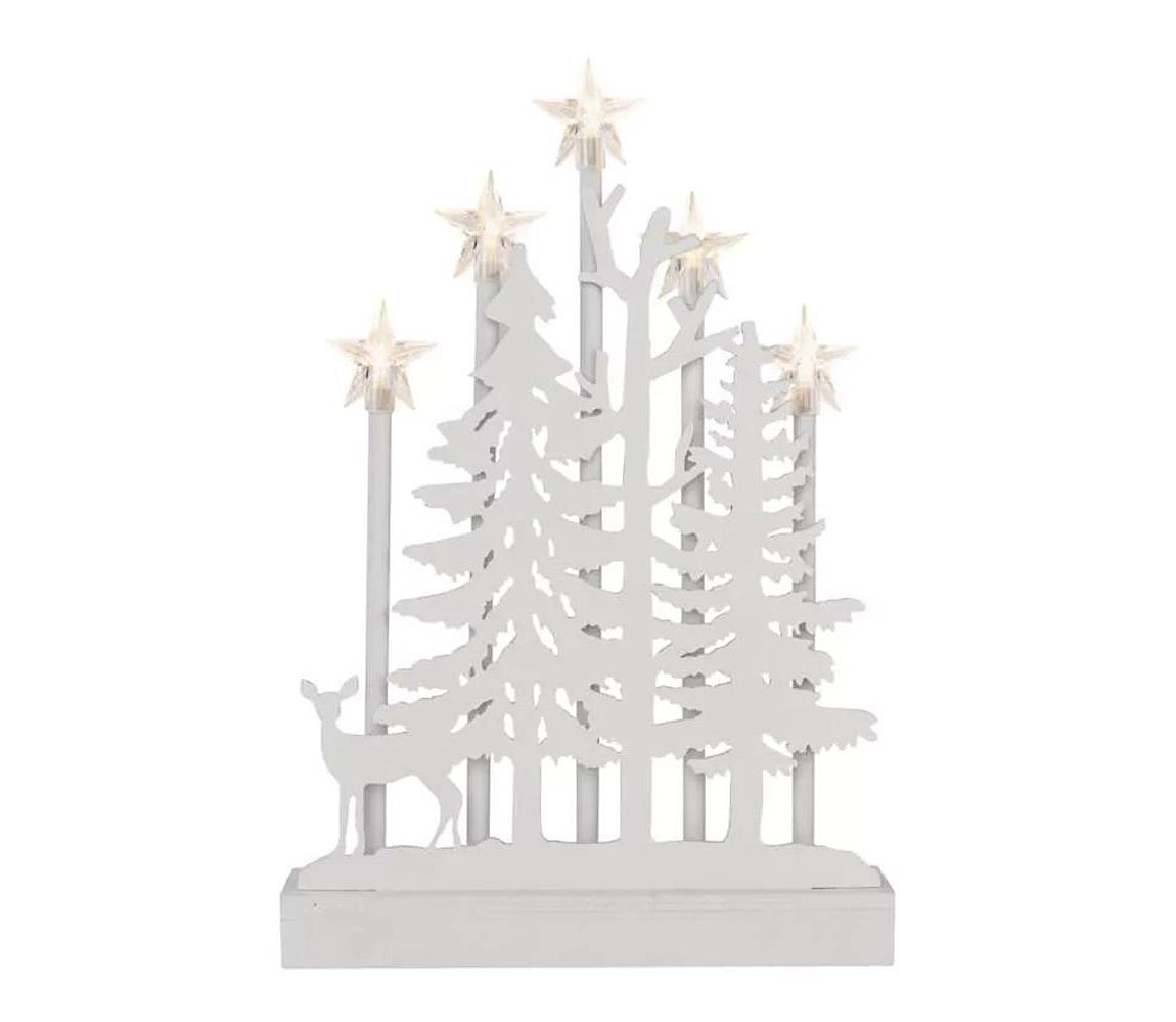  LED dekorace dřevěná – les s hvězdami, 35,5 cm, 2x AA, vnitřní, teplá bílá, časovač