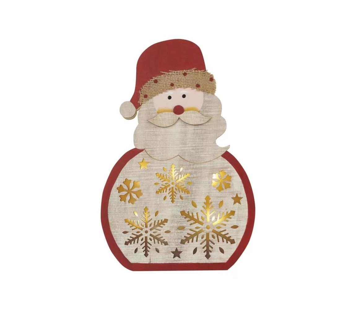  LED dekorace dřevěná – Santa, 30 cm, 2x AAA, vnitřní, teplá bílá, časovač