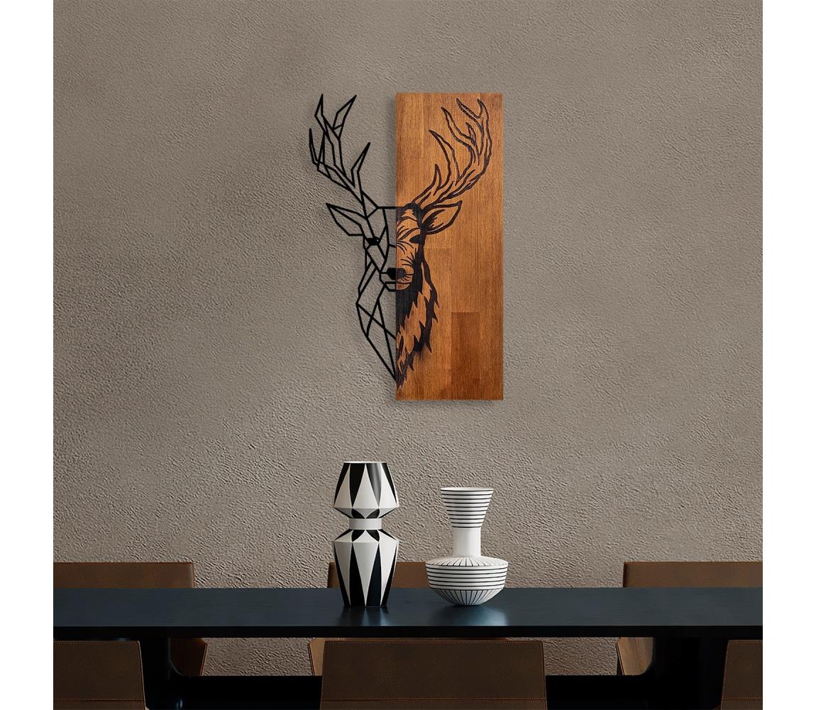  Nástěnná dekorace 36x58 cm jelen dřevo/kov 