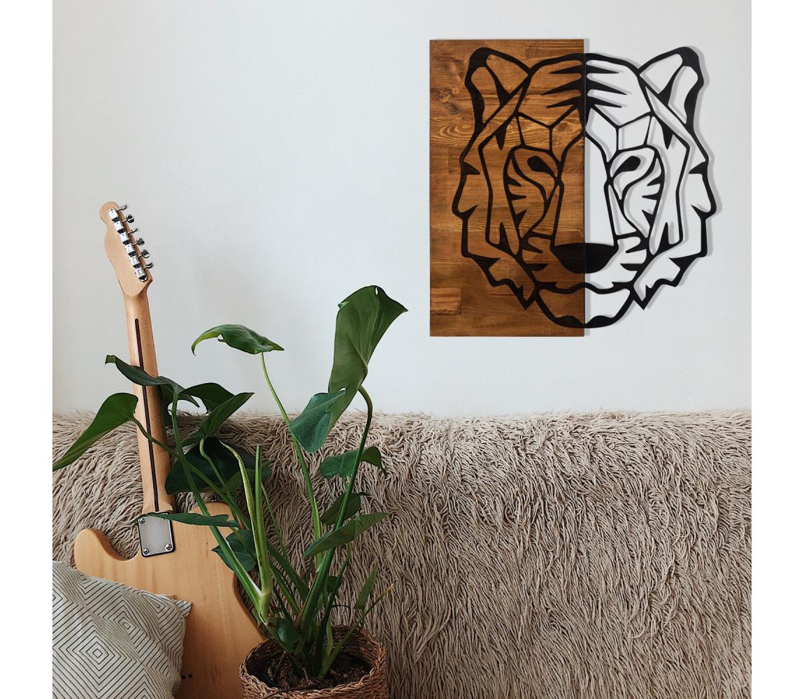  Nástěnná dekorace 56x58 cm tygr dřevo/kov 