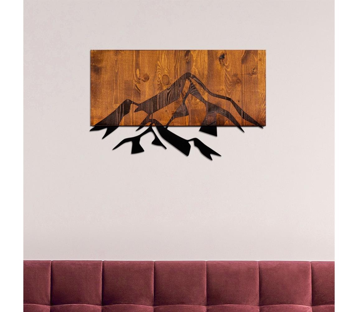  Nástěnná dekorace 58x36 cm hory dřevo/kov 