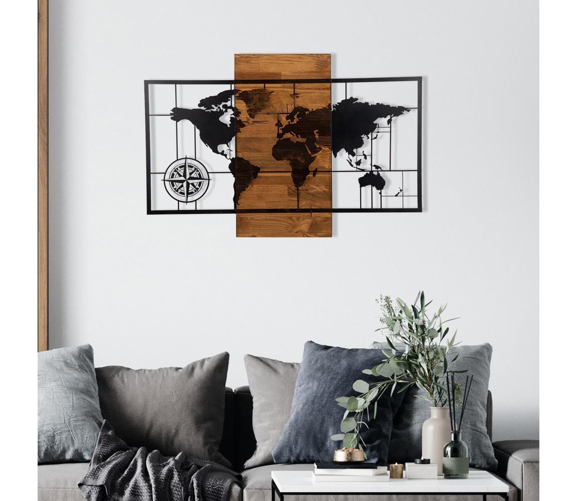  Nástěnná dekorace 58x85 cm mapa dřevo/kov 