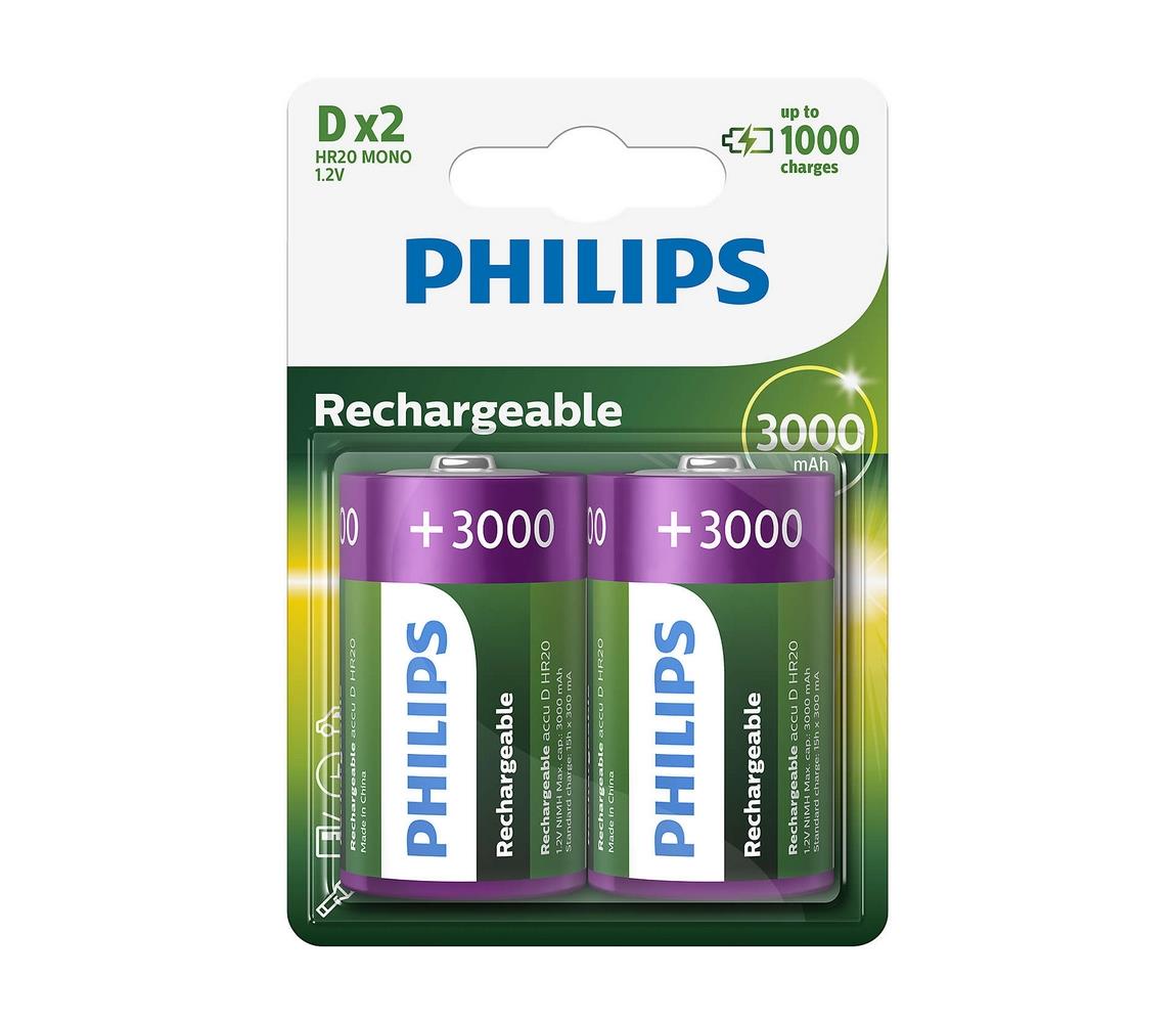Philips Philips R20B2A300/10 - 2 ks Nabíjecí baterie D MULTILIFE NiMH/1,2V/3000 mAh 
