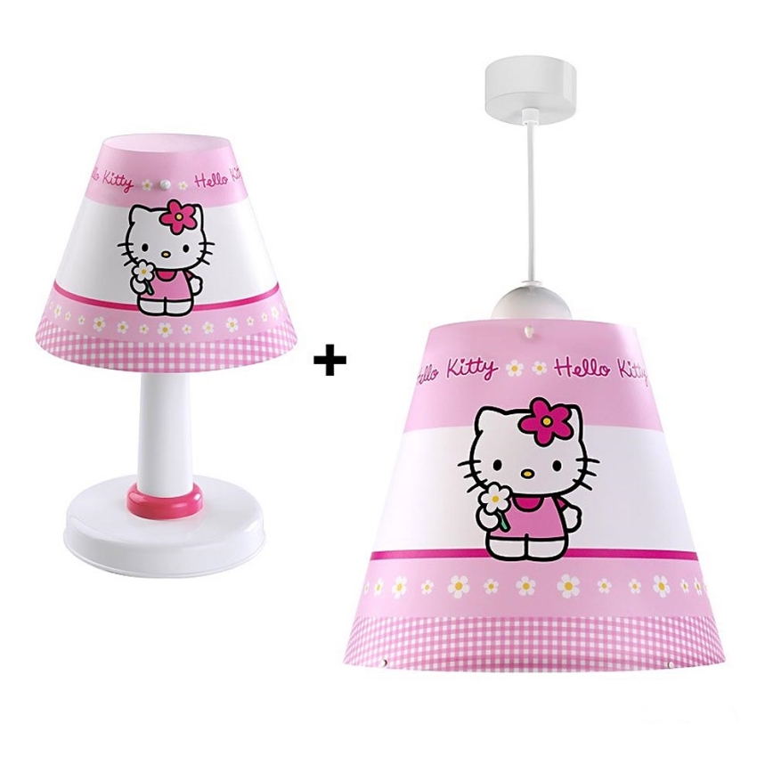 Sada Dětský lustr + stolní lampa HELLO KITTY E27/60W