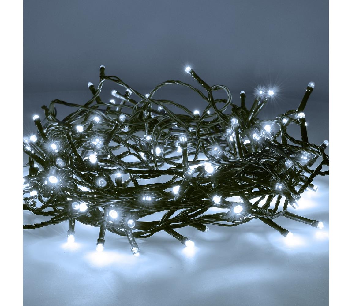  LED venkovní vánoční řetěz, 300 LED, 30m, přívod 5m, 8 funkcí, časovač, IP44, studená bílá; 1V04-W-1