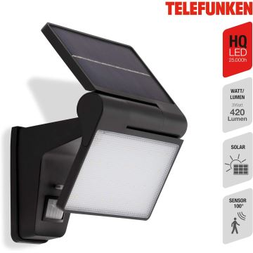 Telefunken 315205TF - LED Solární nástěnné svítidlo se senzorem LED/3W/3,7V IP44