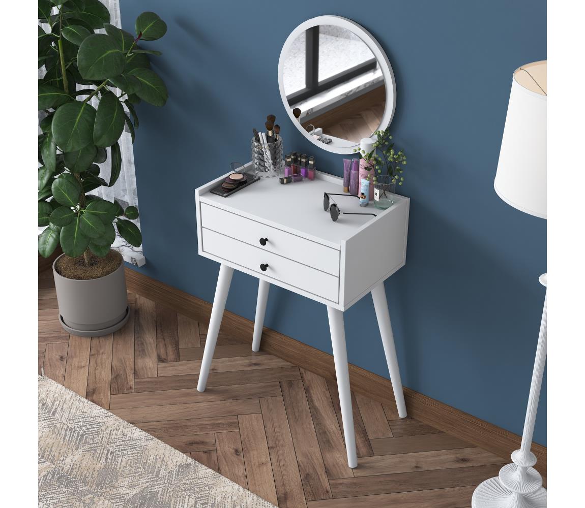  Toaletní stolek RANI 75x85,8 cm + nástěnné zrcadlo pr. 40 cm bílá 