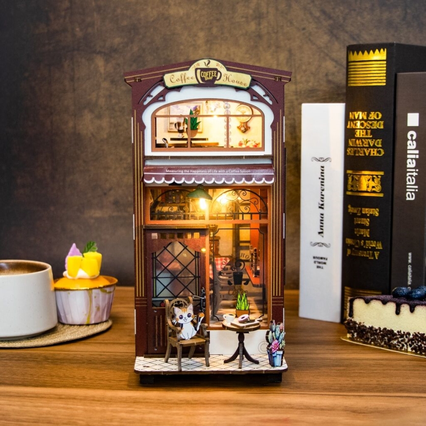 2Kids Toys - 3D skládačka LED Zarážka na knihy Kavárna 2xAAA