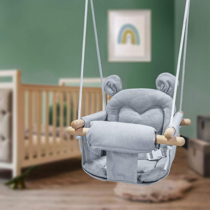 2Kids Toys - Dětská textilní houpačka šedá/buk