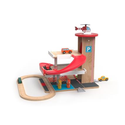 2Kids Toys - Dřevěná garáž s vláčkodráhou