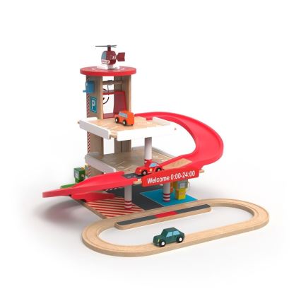 2Kids Toys - Dřevěná garáž s vláčkodráhou