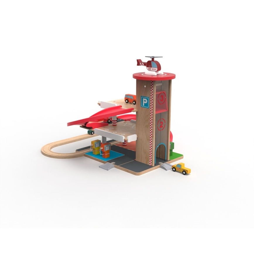 2Kids Toys - Dřevěná garáž s vláčkodráhou