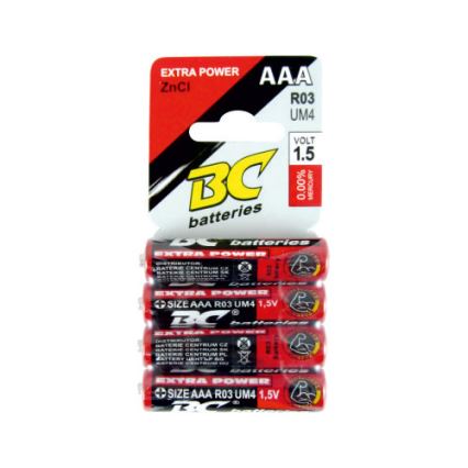 4 ks Zinkochloridová baterie EXTRA POWER AAA 1,5V