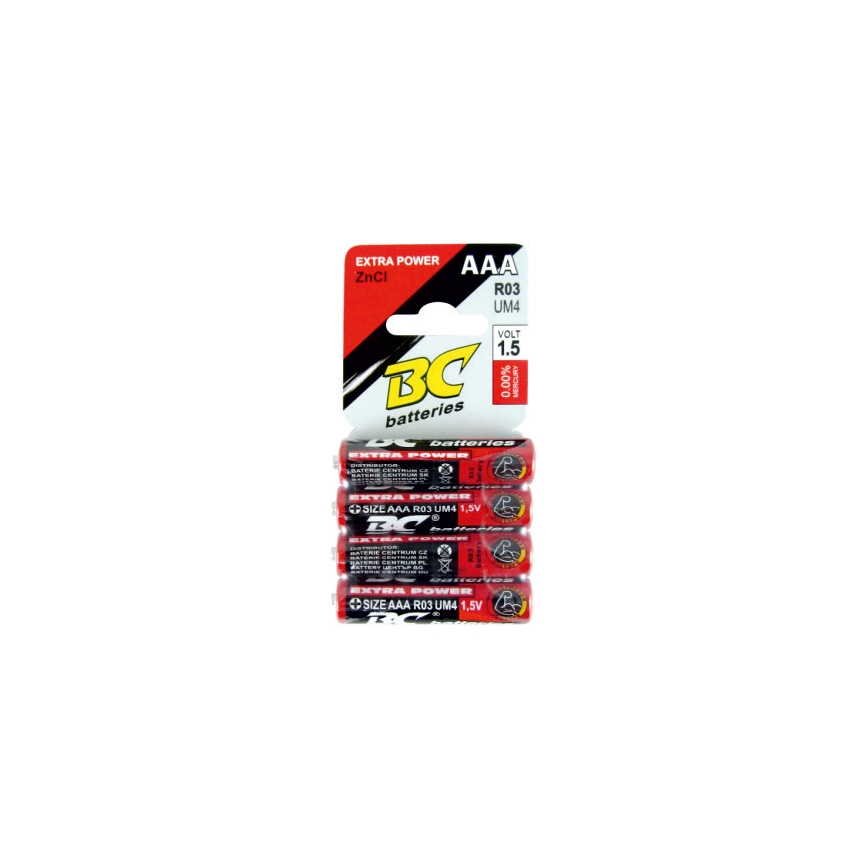 4 ks Zinkochloridová baterie EXTRA POWER AAA 1,5V