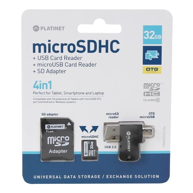 4in1 MicroSDHC 32GB + SD adaptér + MicroSD čtečka + OTG adaptér