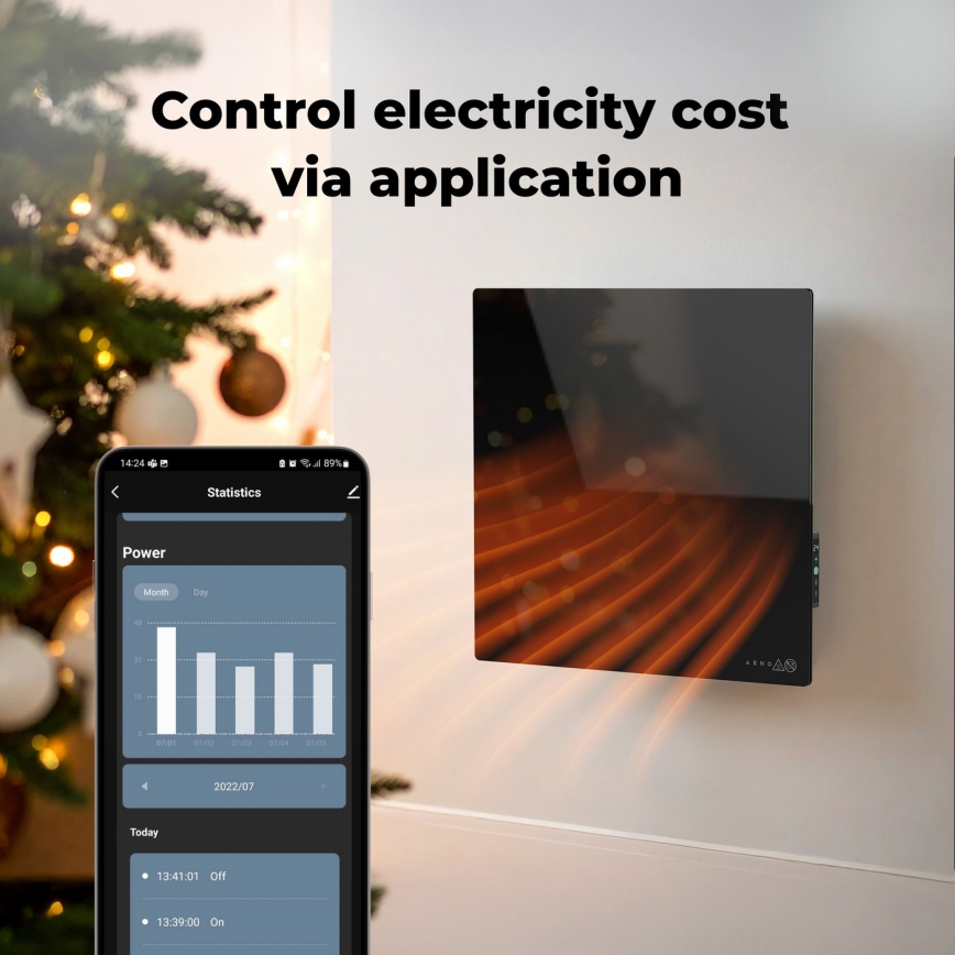 AENO - Chytrý elektrický infrapanel 500W časovač/termostat Wi-Fi černá