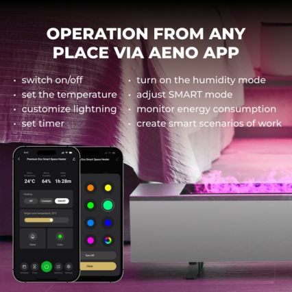 AENO - Chytrý elektrický přímotop/konketor 1000/2000W bílá