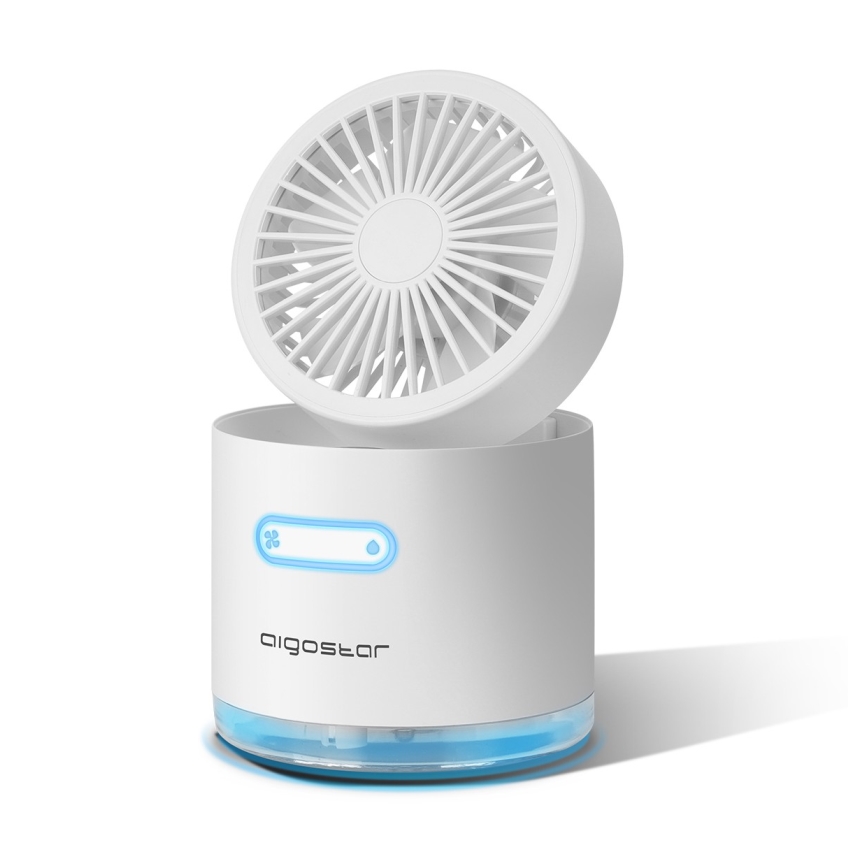 Aigostar - RGB Bezdrátový mini stolní ventilátor s mlhovým efektem MIST 10W/5V 2000mAh bílá