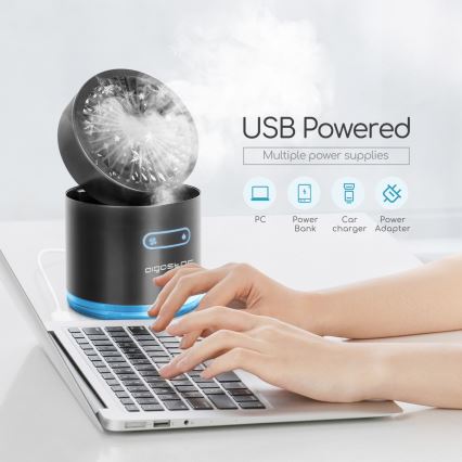 Aigostar - RGB Bezdrátový mini stolní ventilátor s mlhovým efektem MIST 10W/5V 2000mAh černá