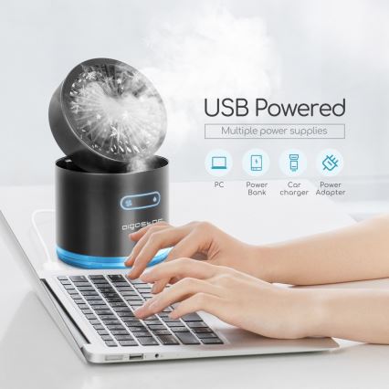 Aigostar - RGB Bezdrátový mini stolní ventilátor s mlhovým efektem MIST 10W/5V 2000mAh černá