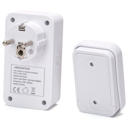 Aigostar - Bezdrátový zvonek do zásuvky 1Z 230V IPX4 bílá