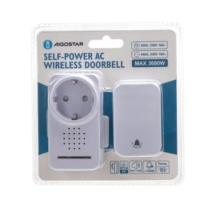 Aigostar - Bezdrátový zvonek do zásuvky 1Z 230V IPX4 bílá