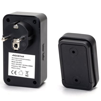 Aigostar - Bezdrátový zvonek do zásuvky 1Z 230V IPX4 černá