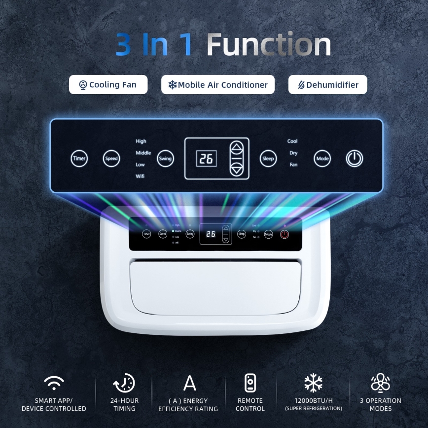Aigostar - Chytrá mobilní klimatizace 1337W/230V 12000 BTU Wi-Fi  bílá + dálkové ovládání