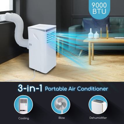 Aigostar - Chytrá mobilní klimatizace 3v1 1003W/230V 9000 BTU Wi-Fi bílá + dálkové ovládání