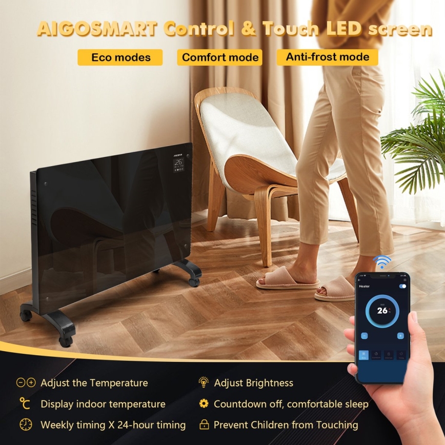 Aigostar - Chytrý elektrický přímotop/konvektor 1000/2000W Wi-Fi