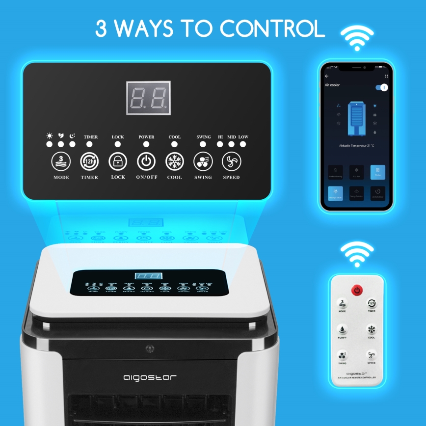 Aigostar - Chytrý ochlazovač vzduchu 75W/230V Wi-Fi + dálkové ovládání