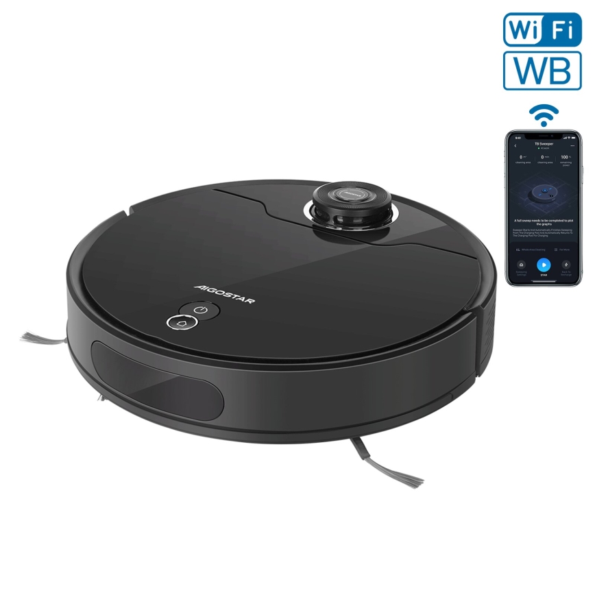 Aigostar - Chytrý robotický vysavač 2v1 12W/230V 3300mAh Wi-Fi černá