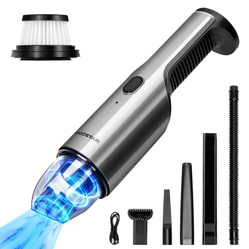 Aigostar - Dobíjecí ruční vysavač 70W/7,4V chrom