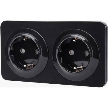 Aigostar - Domovní zásuvka s rámečkem 2Z SCHUKO 250V/16A černá