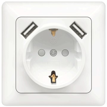 Aigostar - Domovní zásuvka SCHUKO 250V + 2x USB s rámečkem bílá