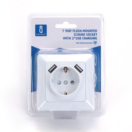 Aigostar - Domovní zásuvka SCHUKO 250V + 2x USB s rámečkem bílá