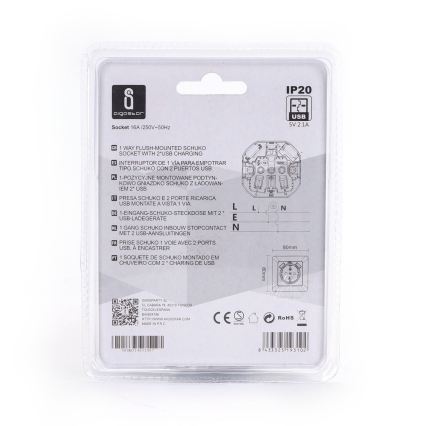 Aigostar - Domovní zásuvka SCHUKO 250V + 2x USB s rámečkem bílá