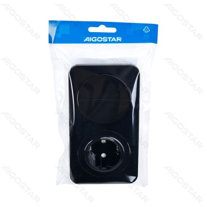Aigostar - Dvojitý vypínač č. 5 a zásuvka SCHUKO 230V s rámečkem černá