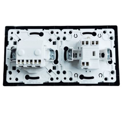 Aigostar - Dvojitý vypínač č. 5 a zásuvka SCHUKO 230V s rámečkem černá