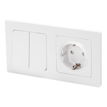 Aigostar - Dvojitý vypínač č. 6 + 6 a zásuvka SCHUKO 250V s rámečkem bílá