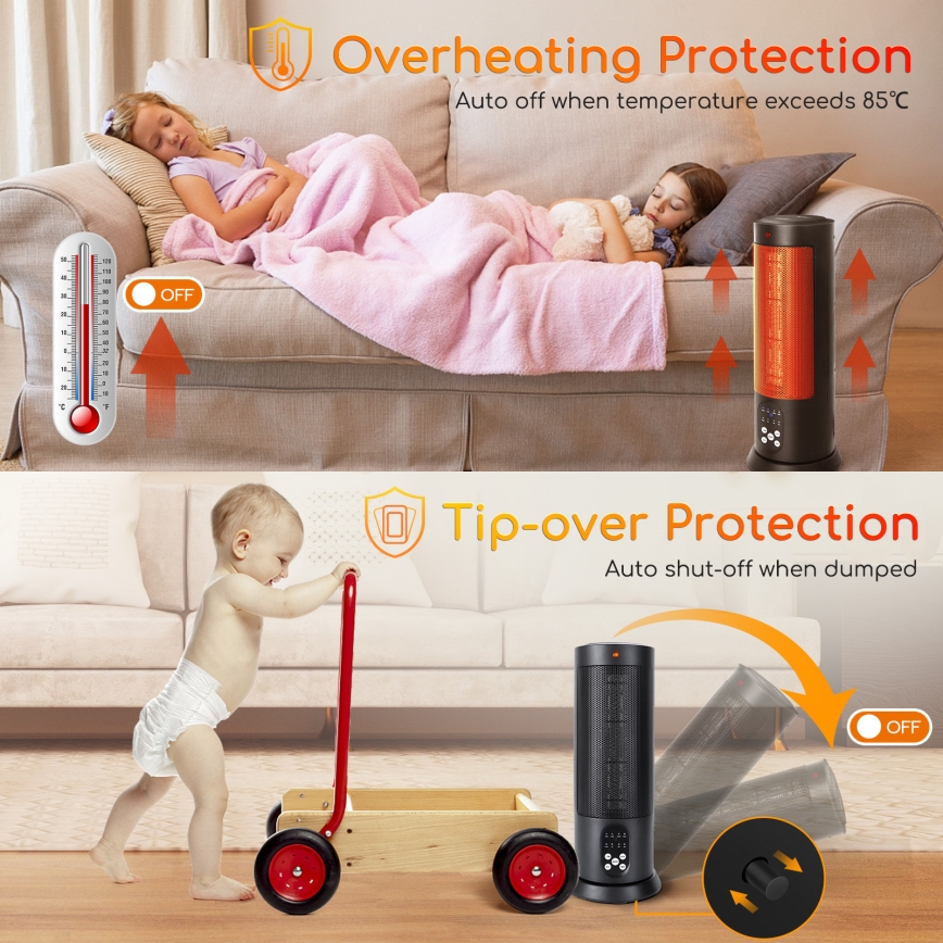 Aigostar - Elektrický ohřívač 1500W/230V + dálkové ovládání