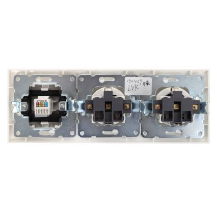 Aigostar - Ethernetová zásuvka a 2x zásuvka SCHUKO s rámečkem bílá