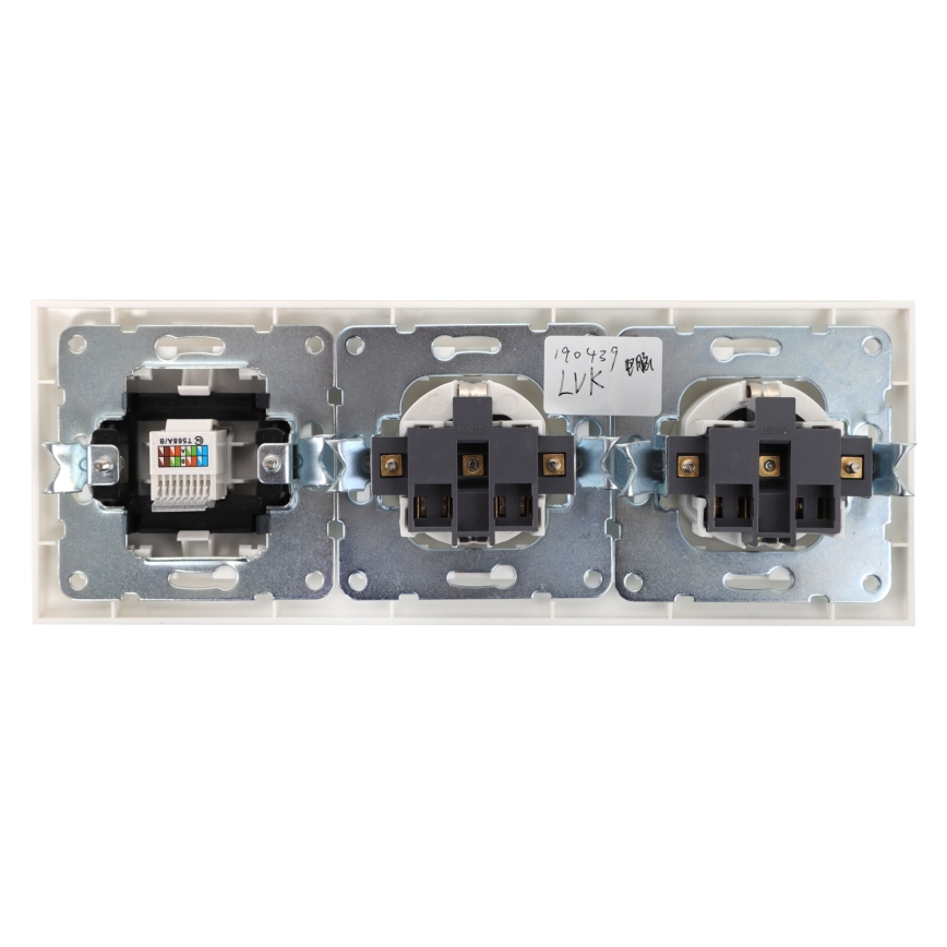Aigostar - Ethernetová zásuvka a 2x zásuvka SCHUKO s rámečkem bílá