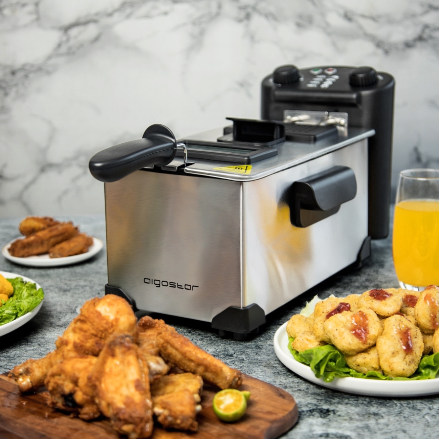 Aigostar - Fritéza 2200W/230V 3l černá/matný chrom