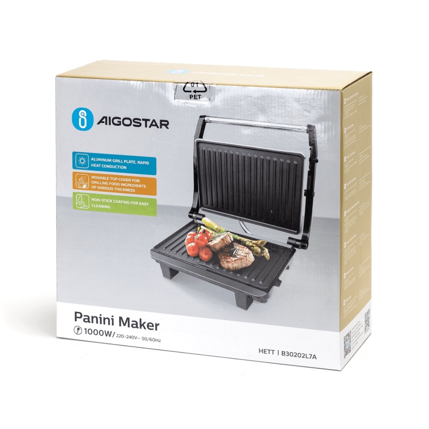 Aigostar - Kontaktní gril 1000W/230V černá/matný chrom
