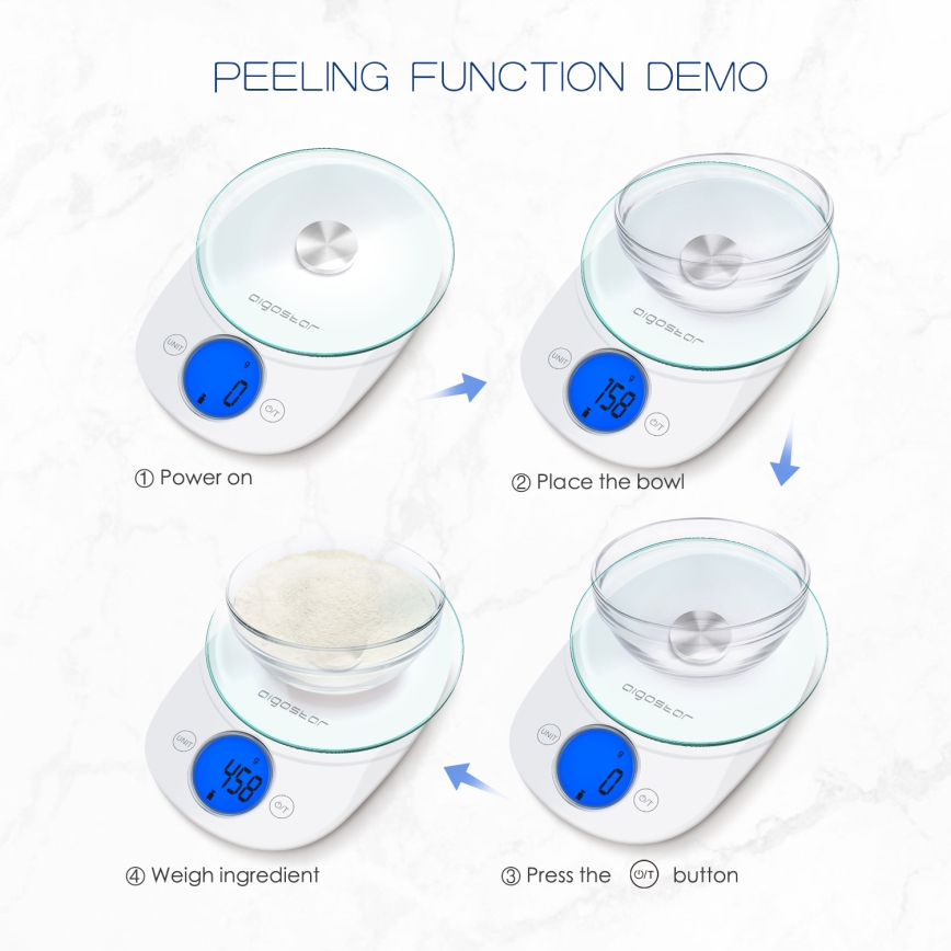 Aigostar - Kuchyňská váha 2xCR2032 bílá