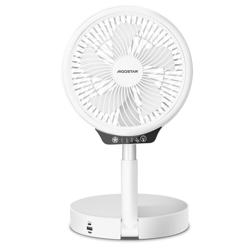 Aigostar - LED Bezdrátový skládací ventilátor s USB portem 6,5W/5V 8000 mAh pr. 20 cm